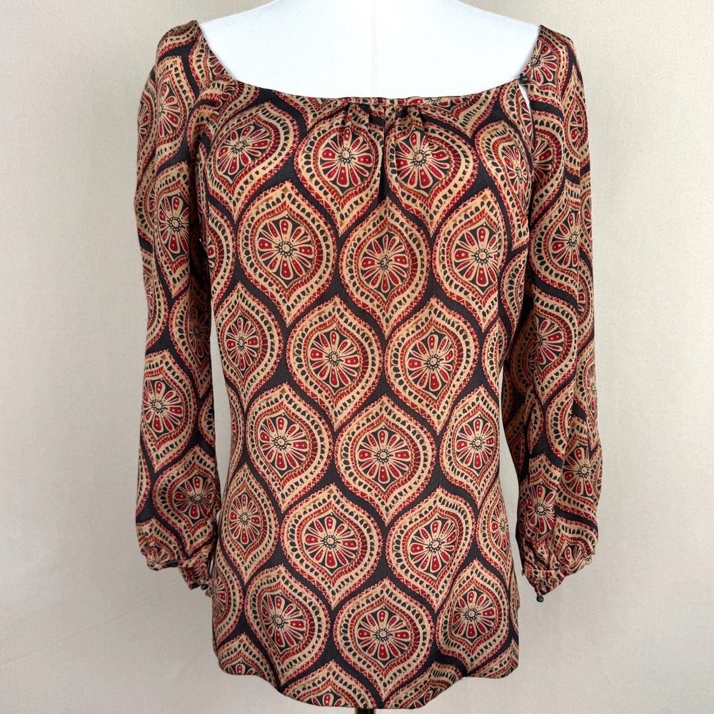 Nougat London Silk Boho Luxe Art Girl Blouse Medallion Print Top Small‎